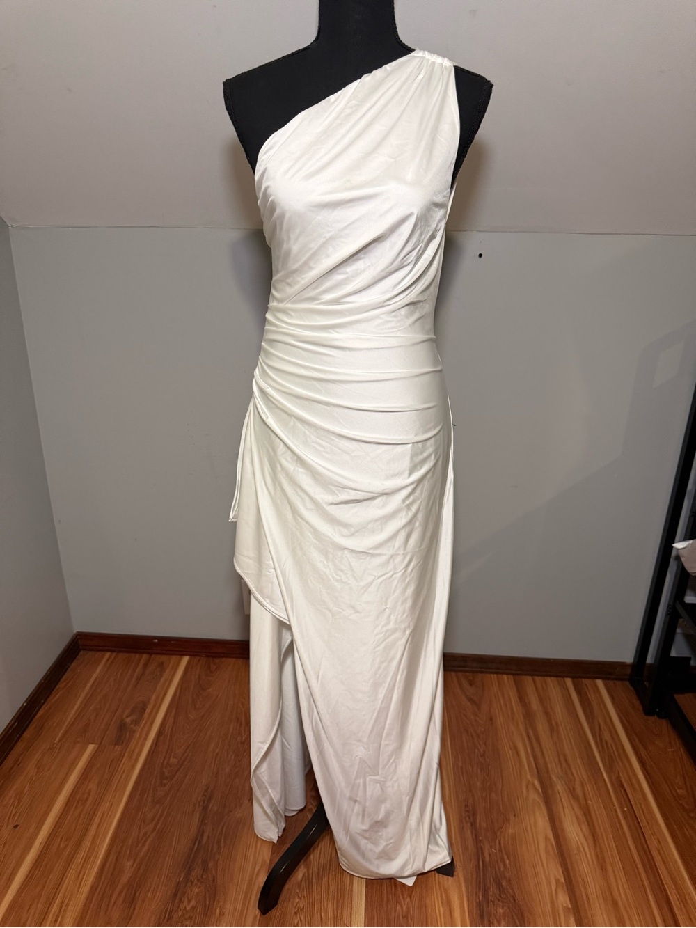 OYS One-Shoulder White Satin Homecoming/Special Occasion Gown